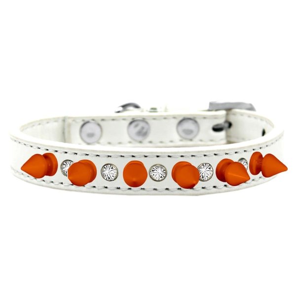 Mirage Pet Products Crystal & Neon Orange Spikes Dog CollarWhite Size 16 625-OR WT16